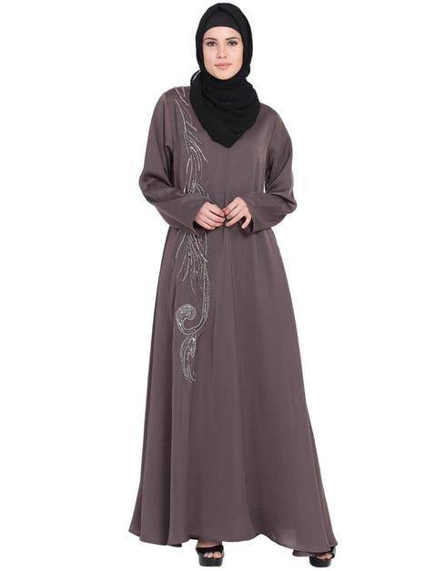 Dubai Front Embroidered Umbrella Abaya Brown